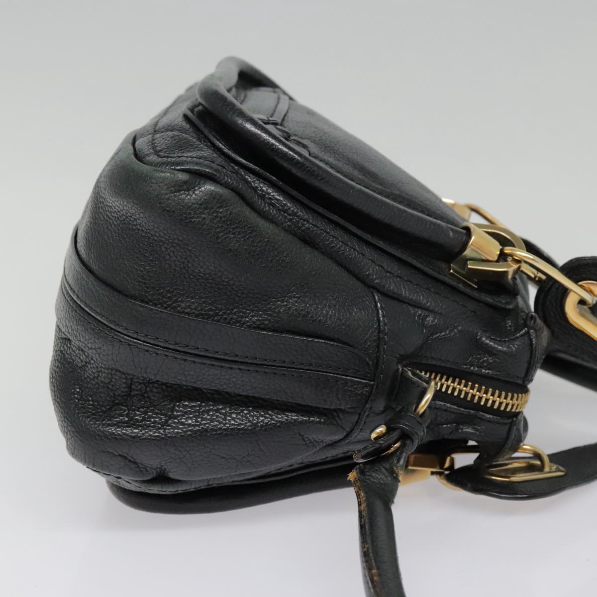 Chloe Paraty Hand Bag Leather 2way Black Gold Auth tb1211