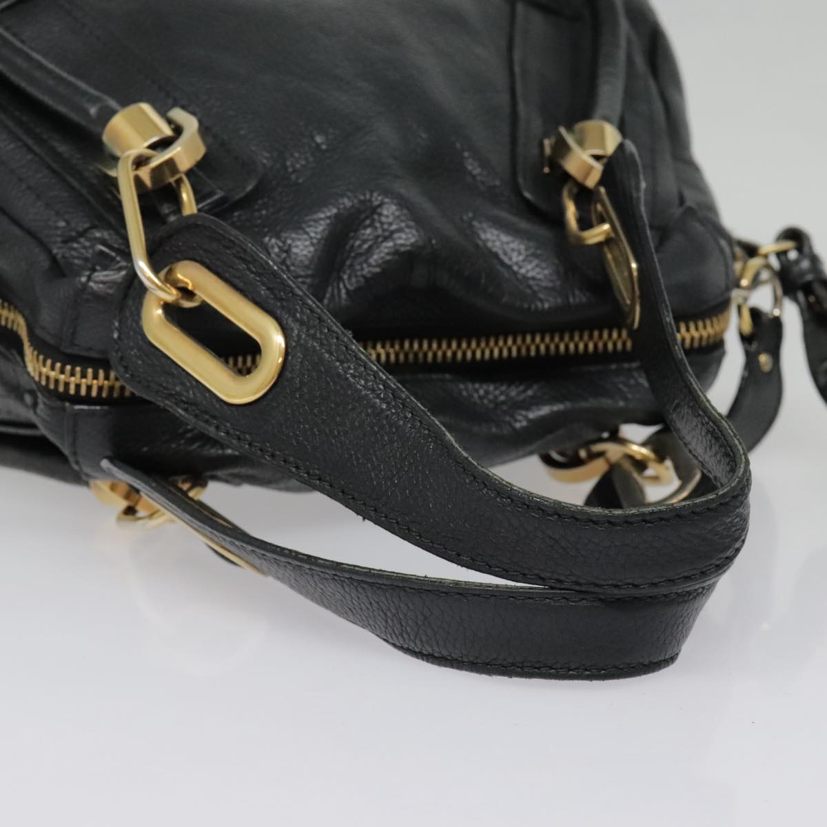 Chloe Paraty Hand Bag Leather 2way Black Gold Auth tb1211