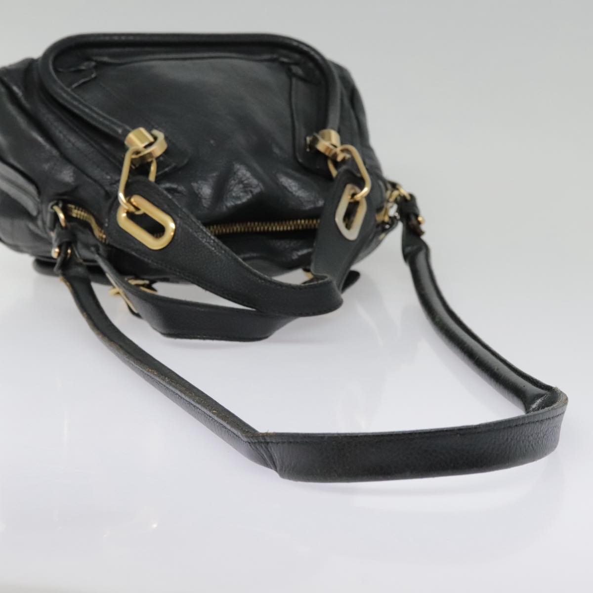 Chloe Paraty Hand Bag Leather 2way Black Gold Auth tb1211