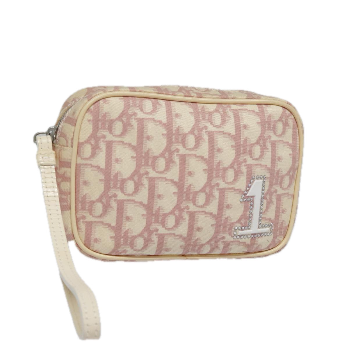 Christian Dior Trotter Canvas Pouch Pink Silver Auth tb1216