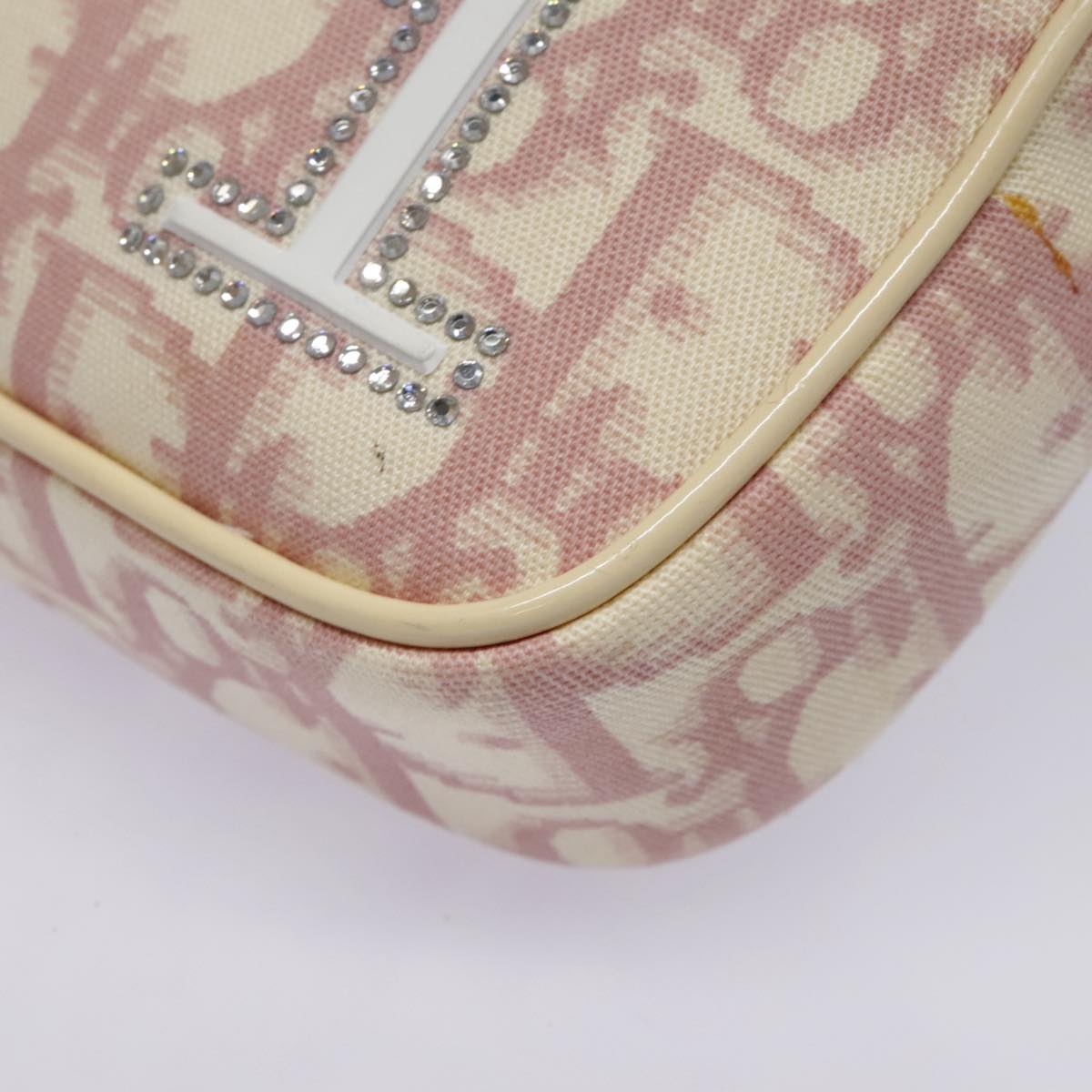 Christian Dior Trotter Canvas Pouch Pink Silver Auth tb1216