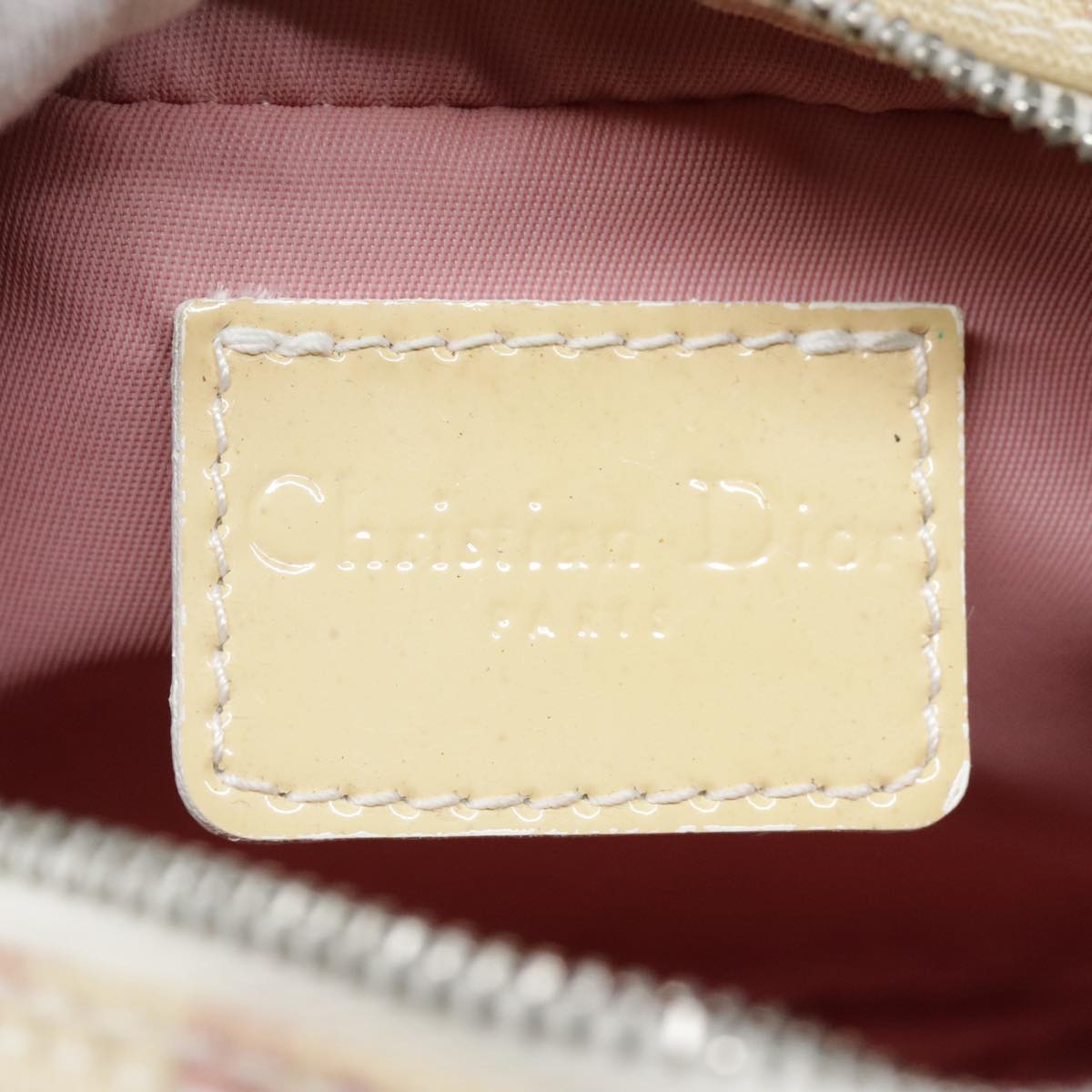 Christian Dior Trotter Canvas Pouch Pink Silver Auth tb1216