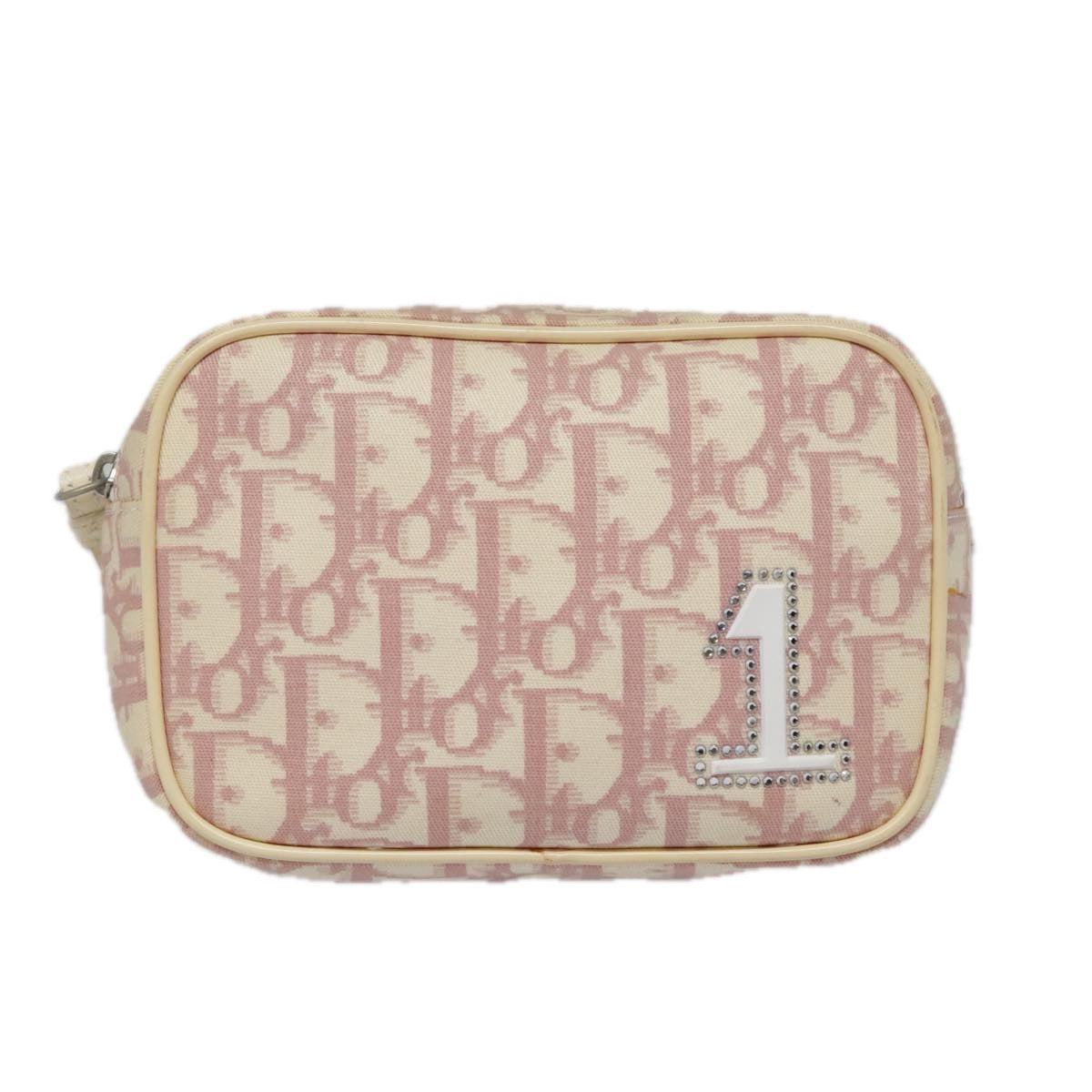 Christian Dior Trotter Canvas Pouch Pink Silver Auth tb1216