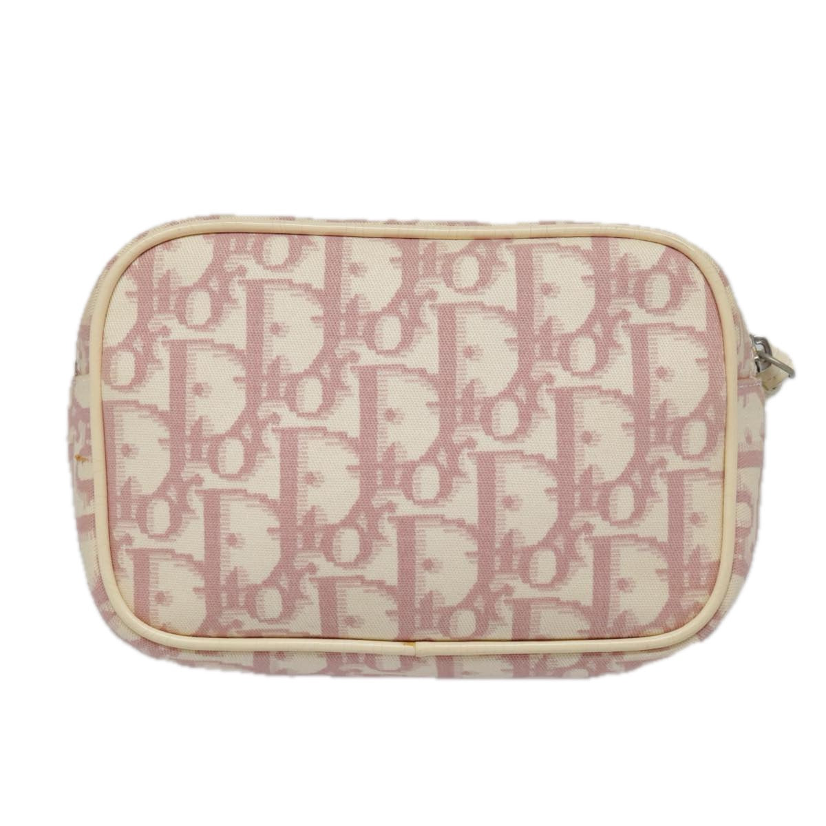 Christian Dior Trotter Canvas Pouch Pink Silver Auth tb1216