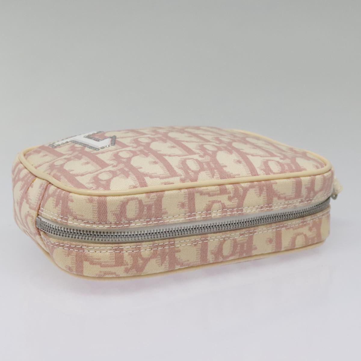 Christian Dior Trotter Canvas Pouch Pink Silver Auth tb1216