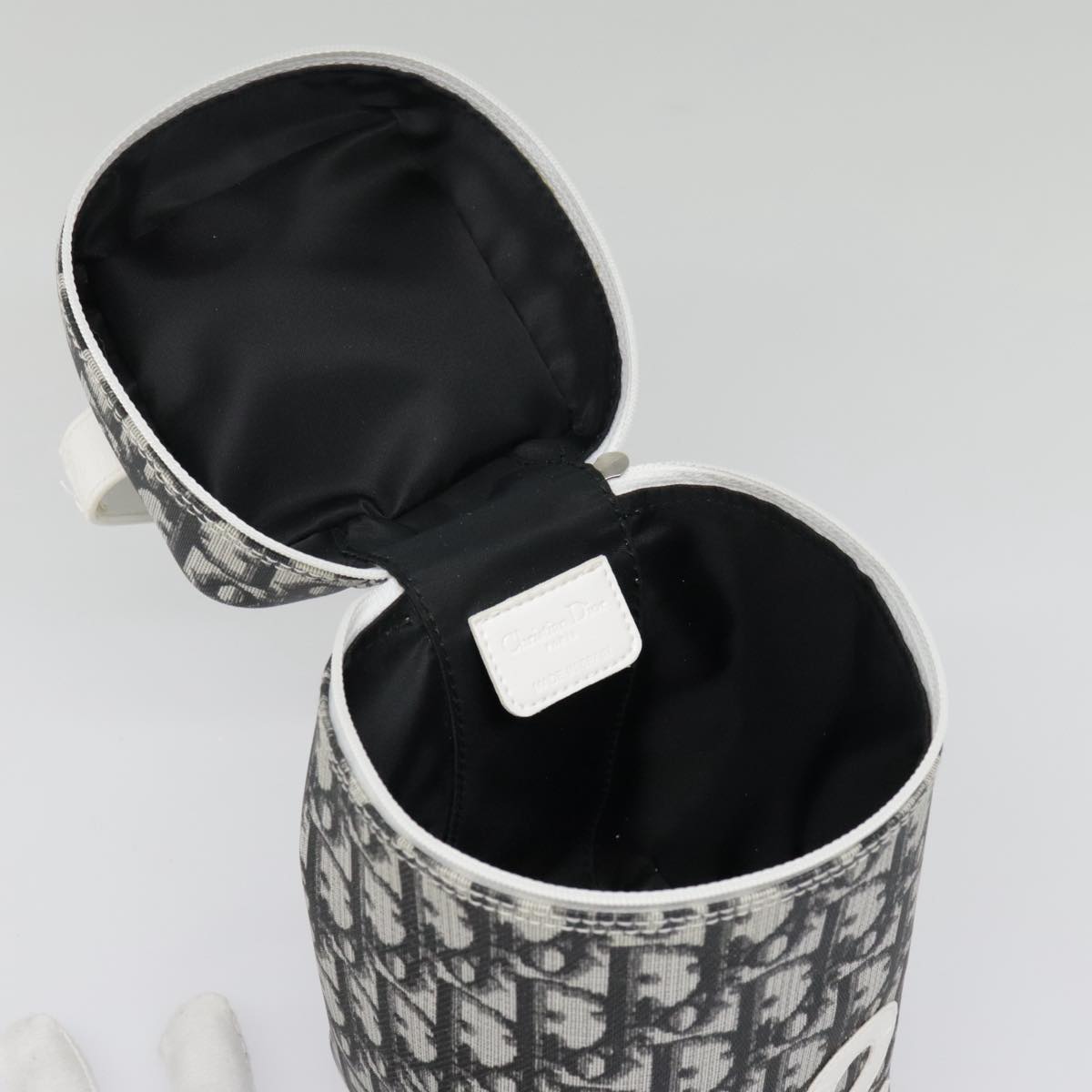 Christian Dior Trotter Canvas Vanity Cosmetic Pouch Black Silver Auth tb1227