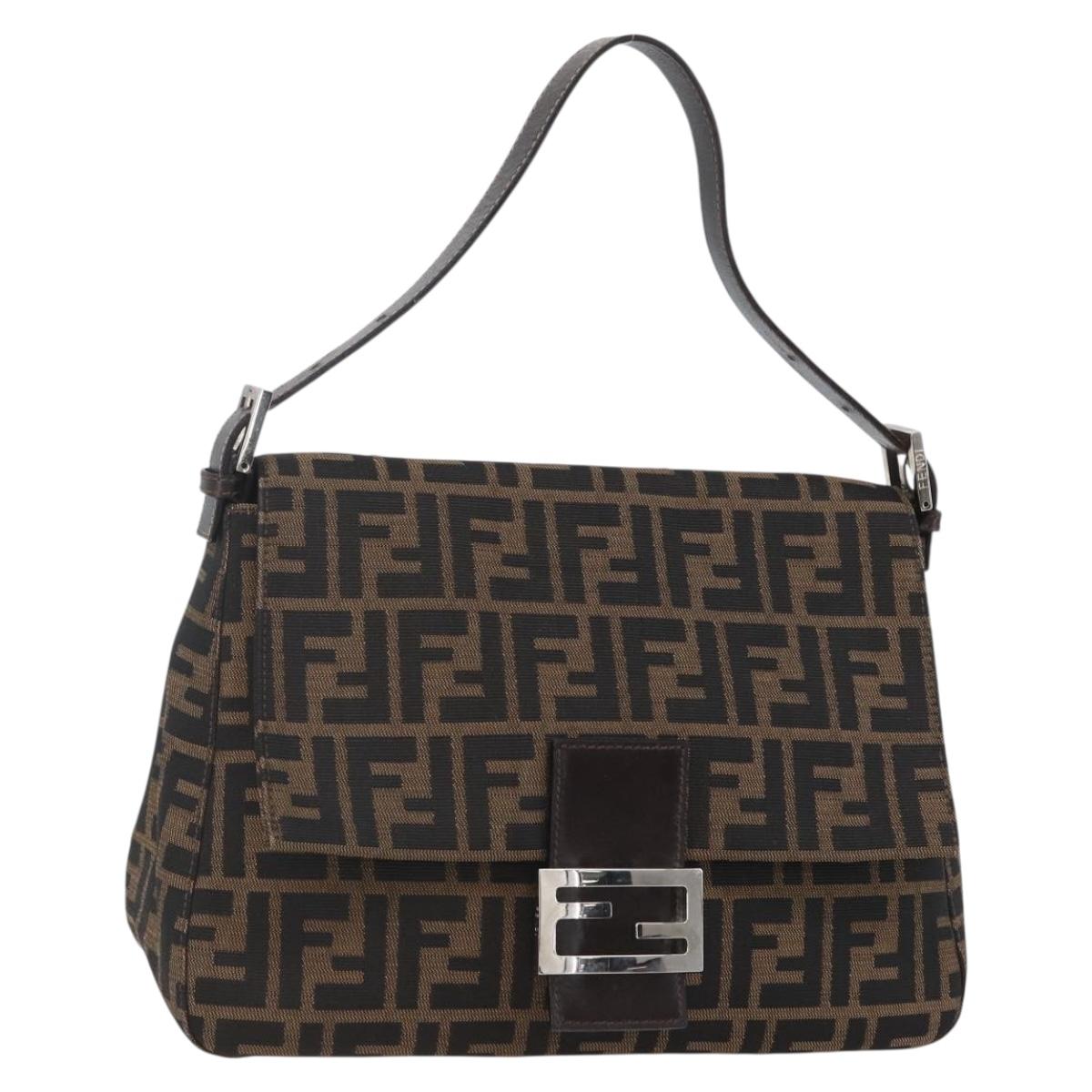 FENDI Zucca Canvas Mamma Baguette Shoulder Bag Black Brown Auth tb1254V