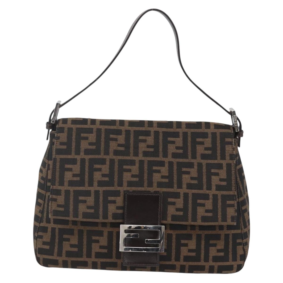 FENDI Zucca Canvas Mamma Baguette Shoulder Bag Black Brown Auth tb1254V