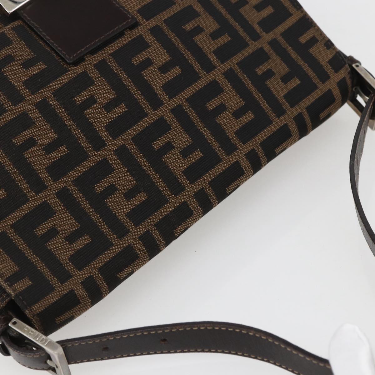 FENDI Zucca Canvas Mamma Baguette Shoulder Bag Black Brown Auth tb1254V