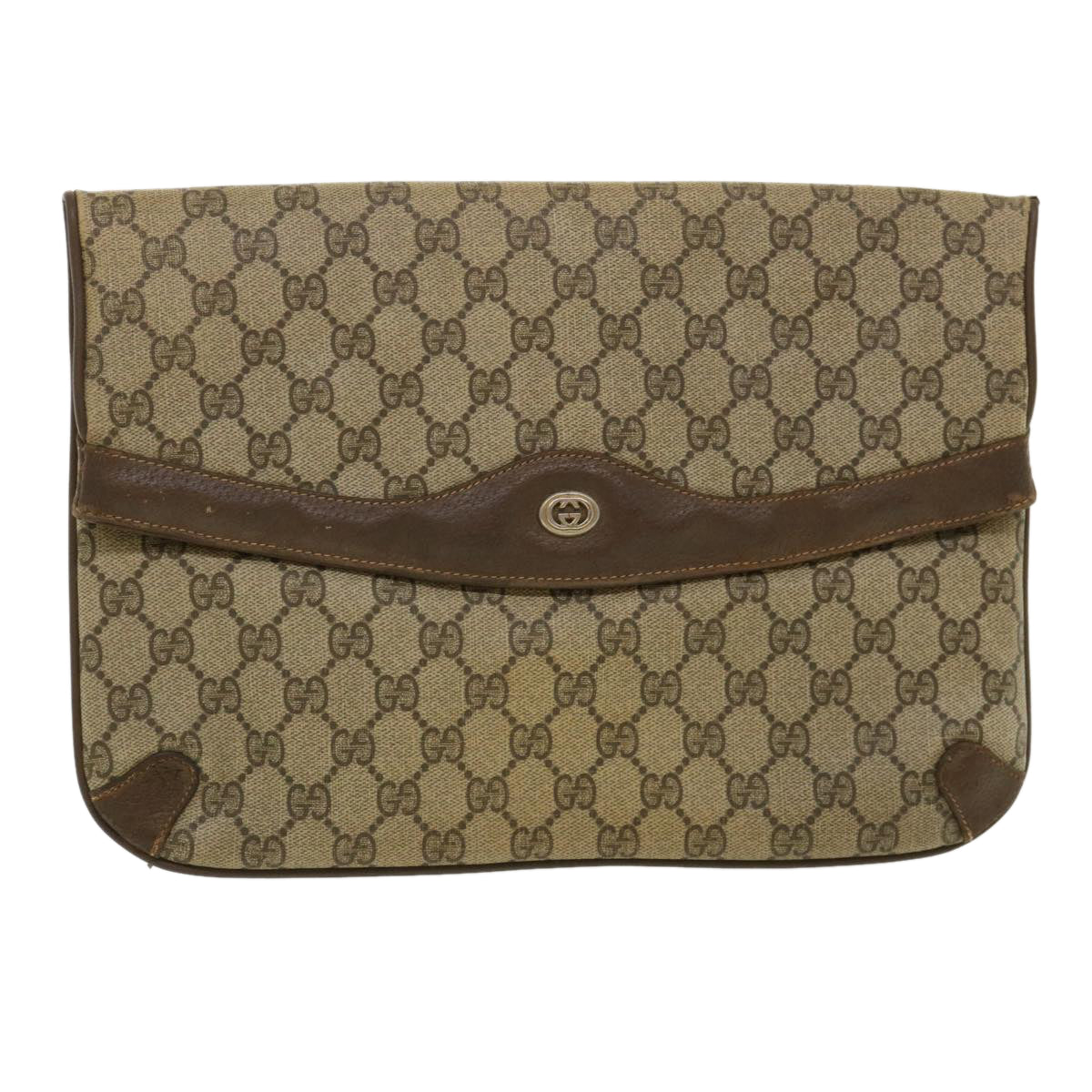 GUCCI GG Canvas Clutch Bag PVC Leather Beige Auth tb478