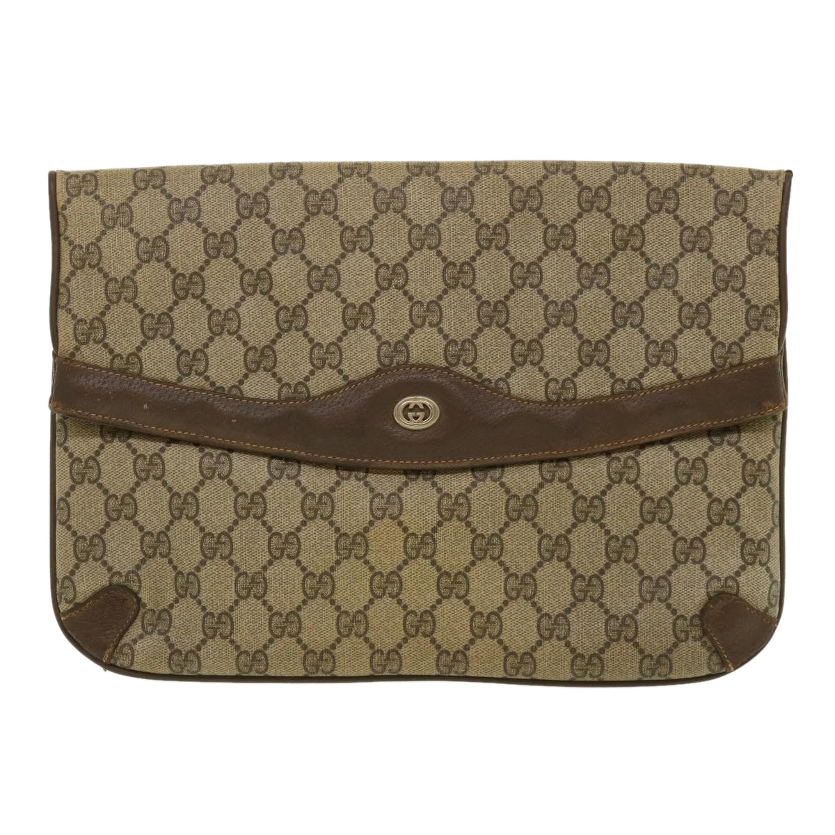 GUCCI GG Canvas Clutch Bag PVC Leather Beige Auth tb478