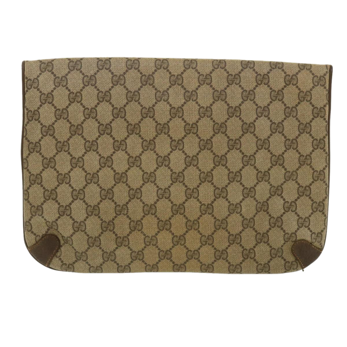 GUCCI GG Canvas Clutch Bag PVC Leather Beige Auth tb478