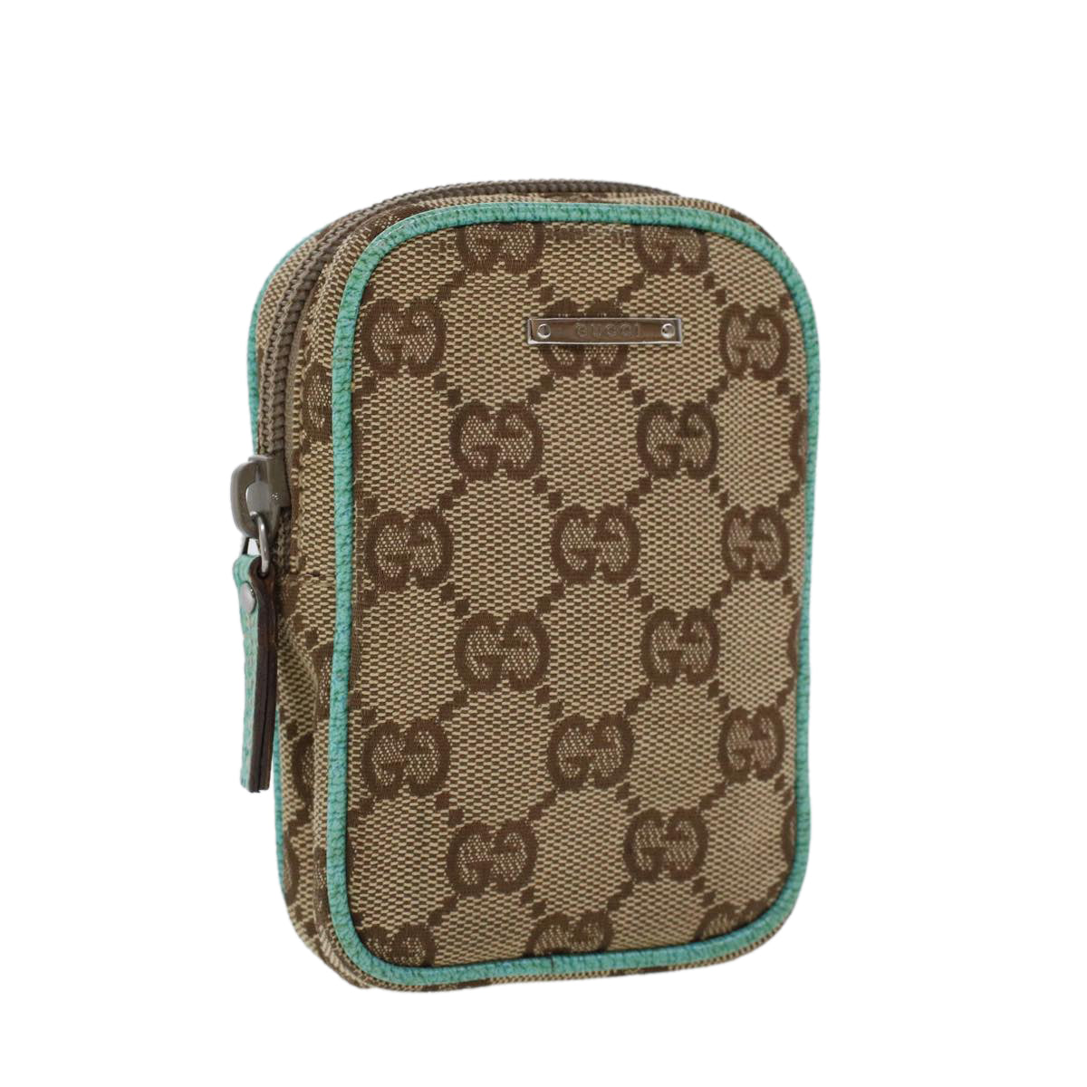 GUCCI GG Canvas Cigarette Case Beige Light Blue 115249 Auth tb678