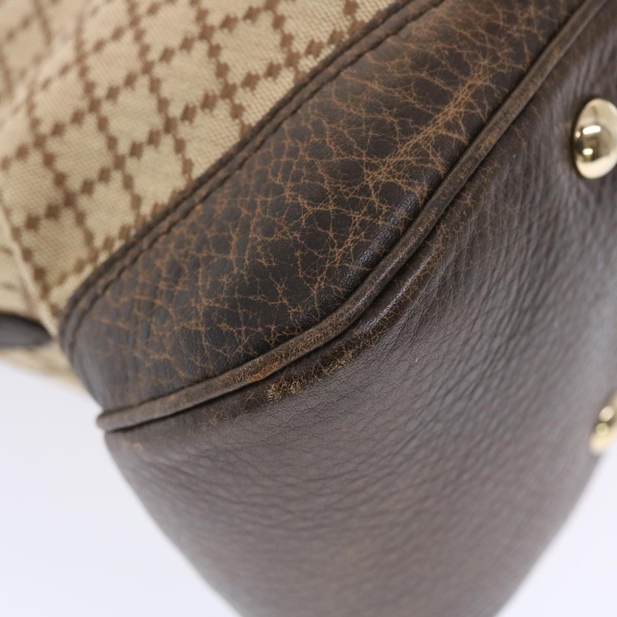 GUCCI Diamante Hand Bag Canvas Leather 2way Brown Beige 247286 Auth tb817