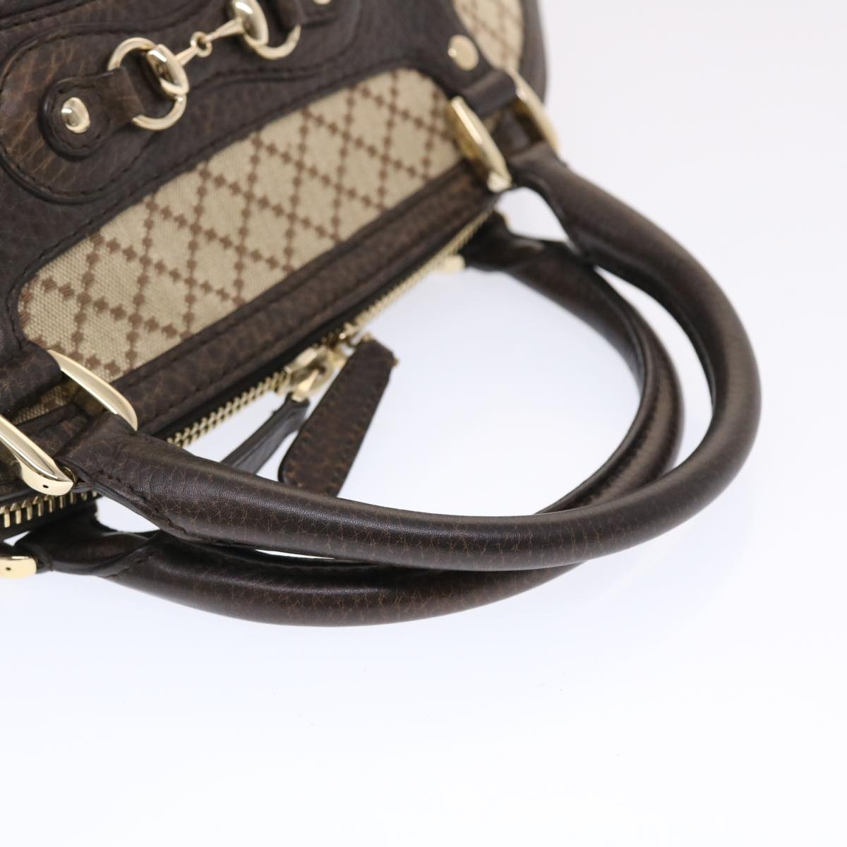 GUCCI Diamante Hand Bag Canvas Leather 2way Brown Beige 247286 Auth tb817