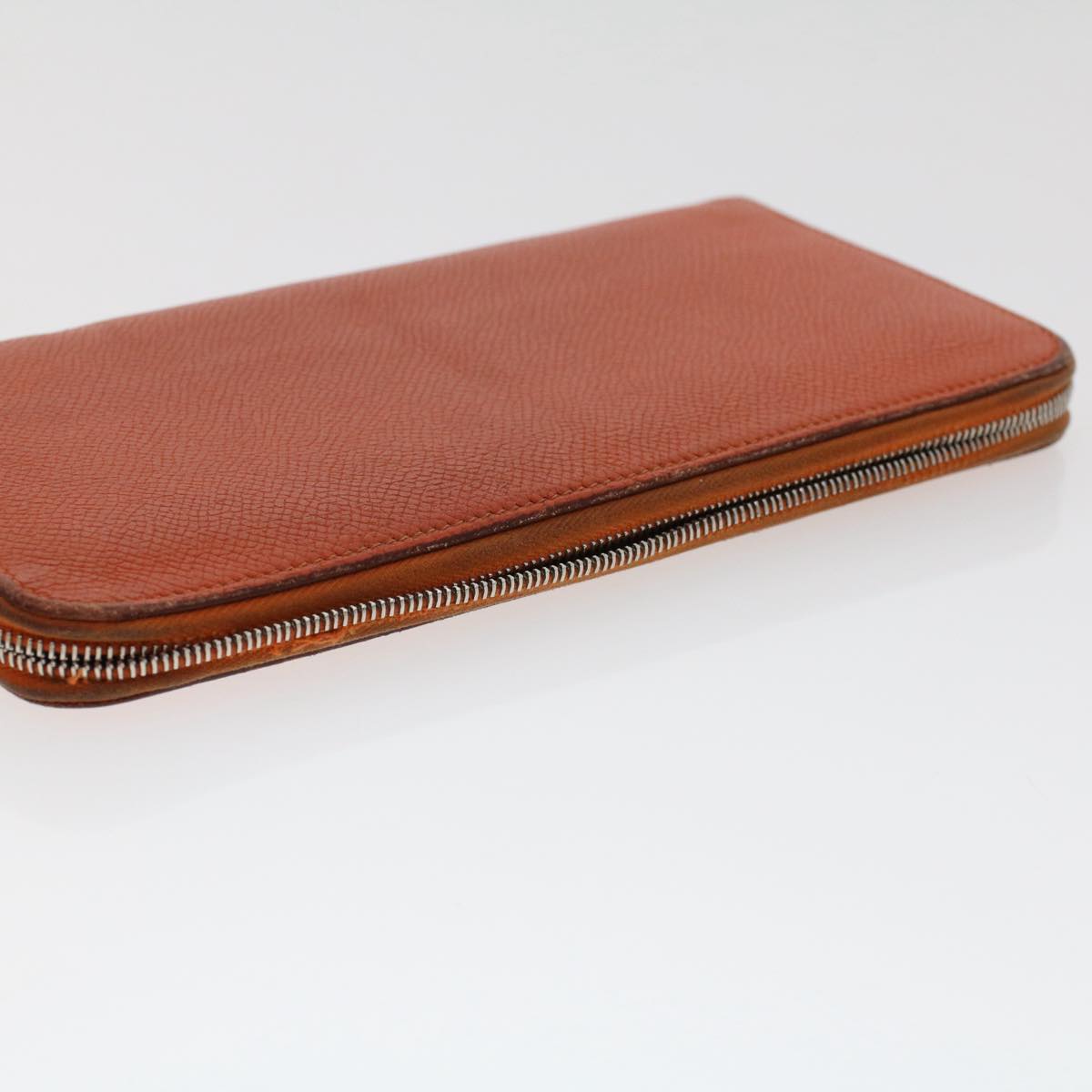 HERMES Azap Wallet Leather Orange Auth tb854