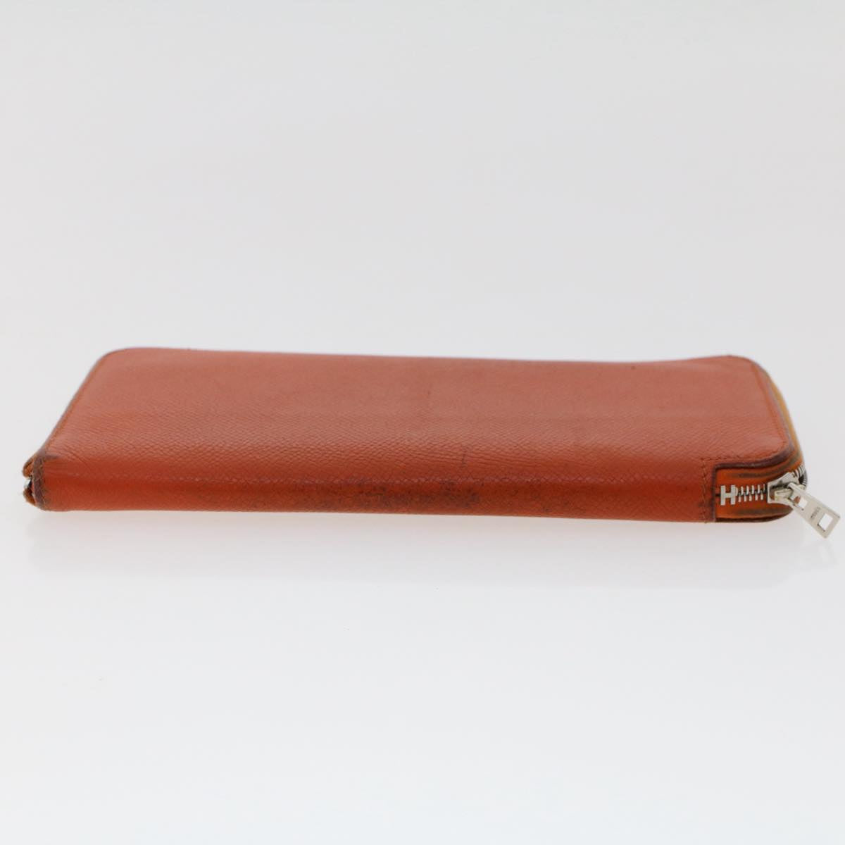 HERMES Azap Wallet Leather Orange Auth tb854