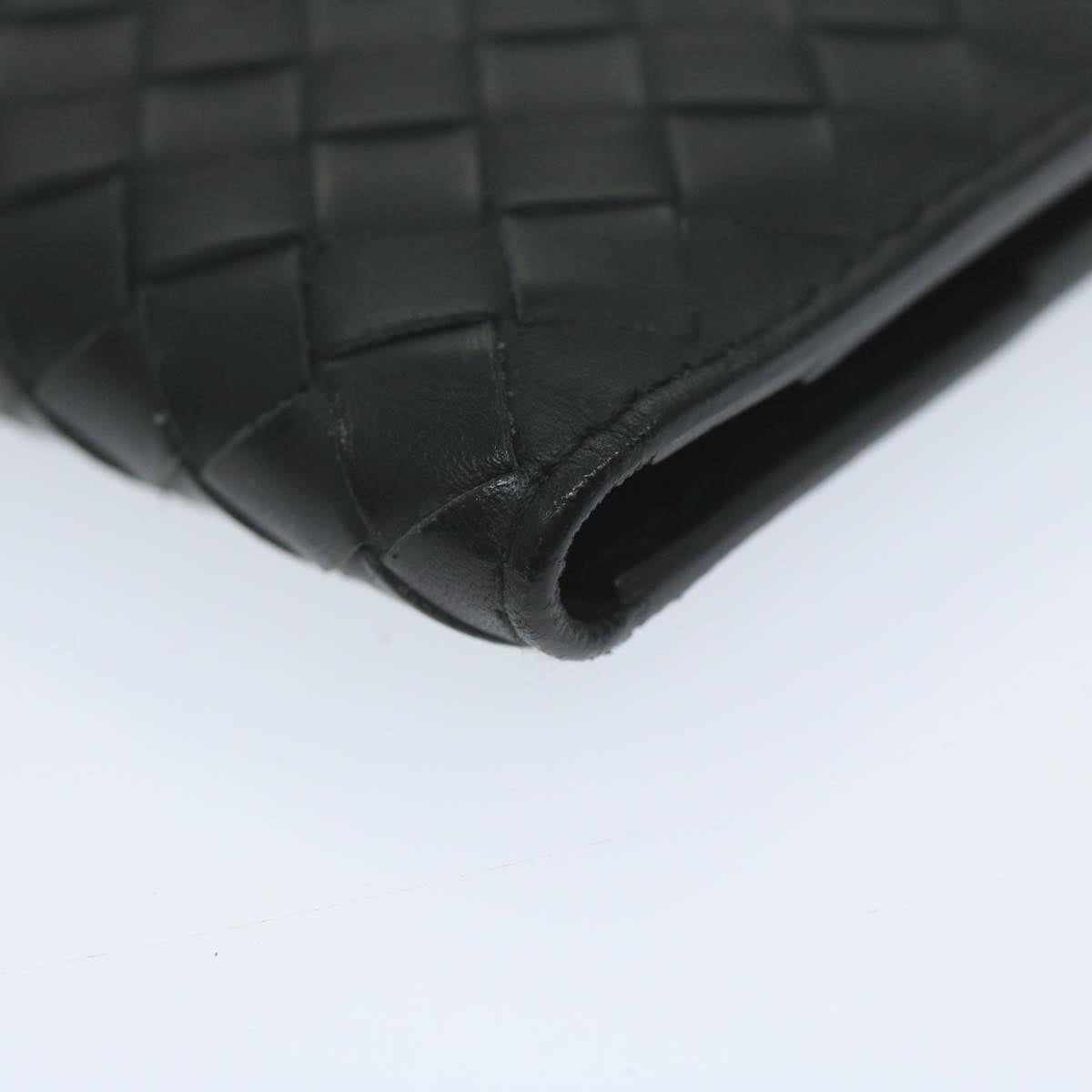 BOTTEGAVENETA INTRECCIATO Long Wallet Leather Black Auth tb990