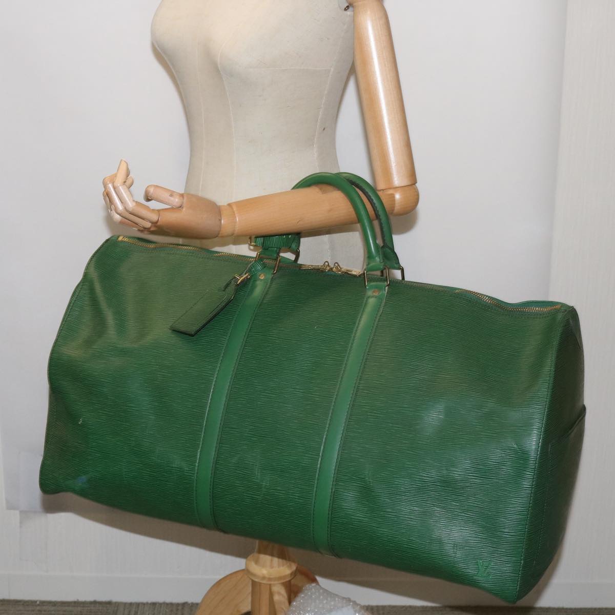 LOUIS VUITTON Epi Keepall 60 Boston Bag Green M42944 LV Auth tb996