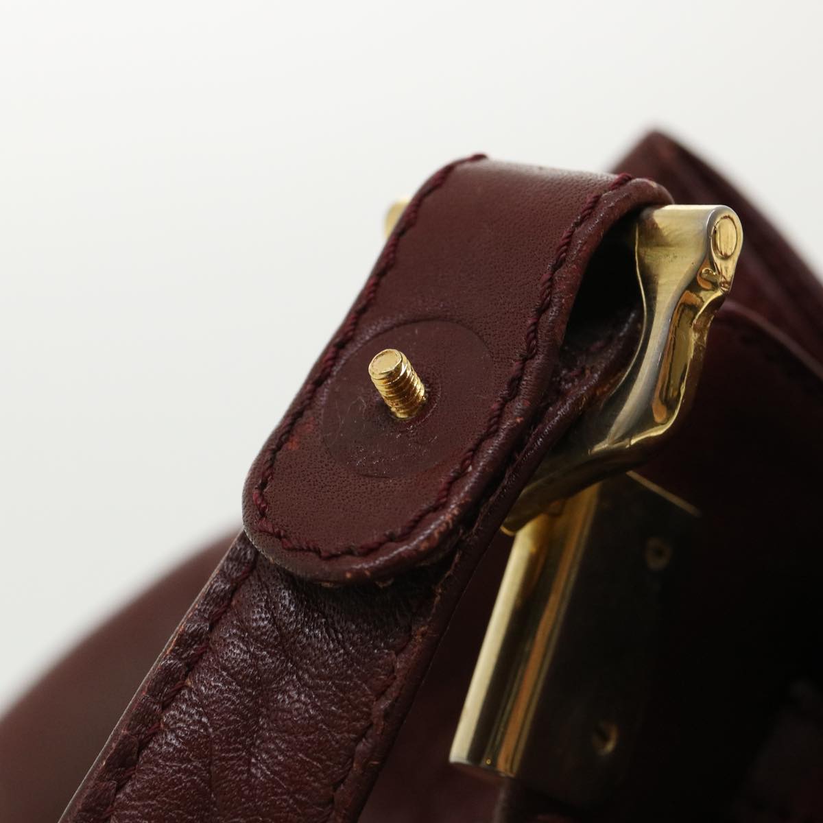 CARTIER Shoulder Bag Leather Wine Red Auth th3000