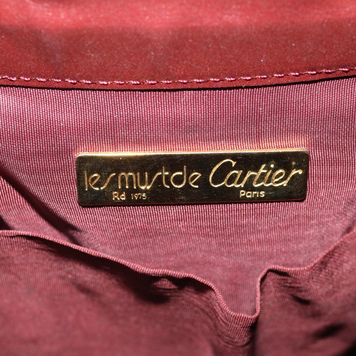 CARTIER Shoulder Bag Leather Wine Red Auth th3000