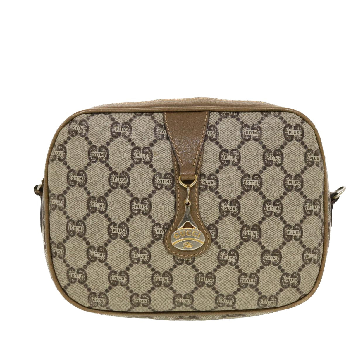 GUCCI GG Plus Canvas Shoulder Bag PVC Leather Beige Auth th3682