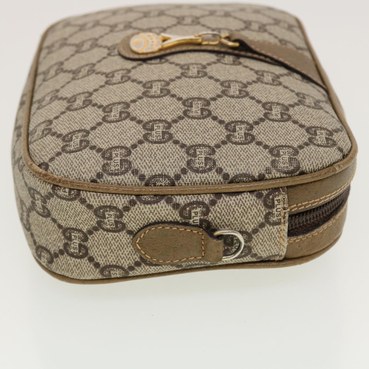 GUCCI GG Plus Canvas Shoulder Bag PVC Leather Beige Auth th3682