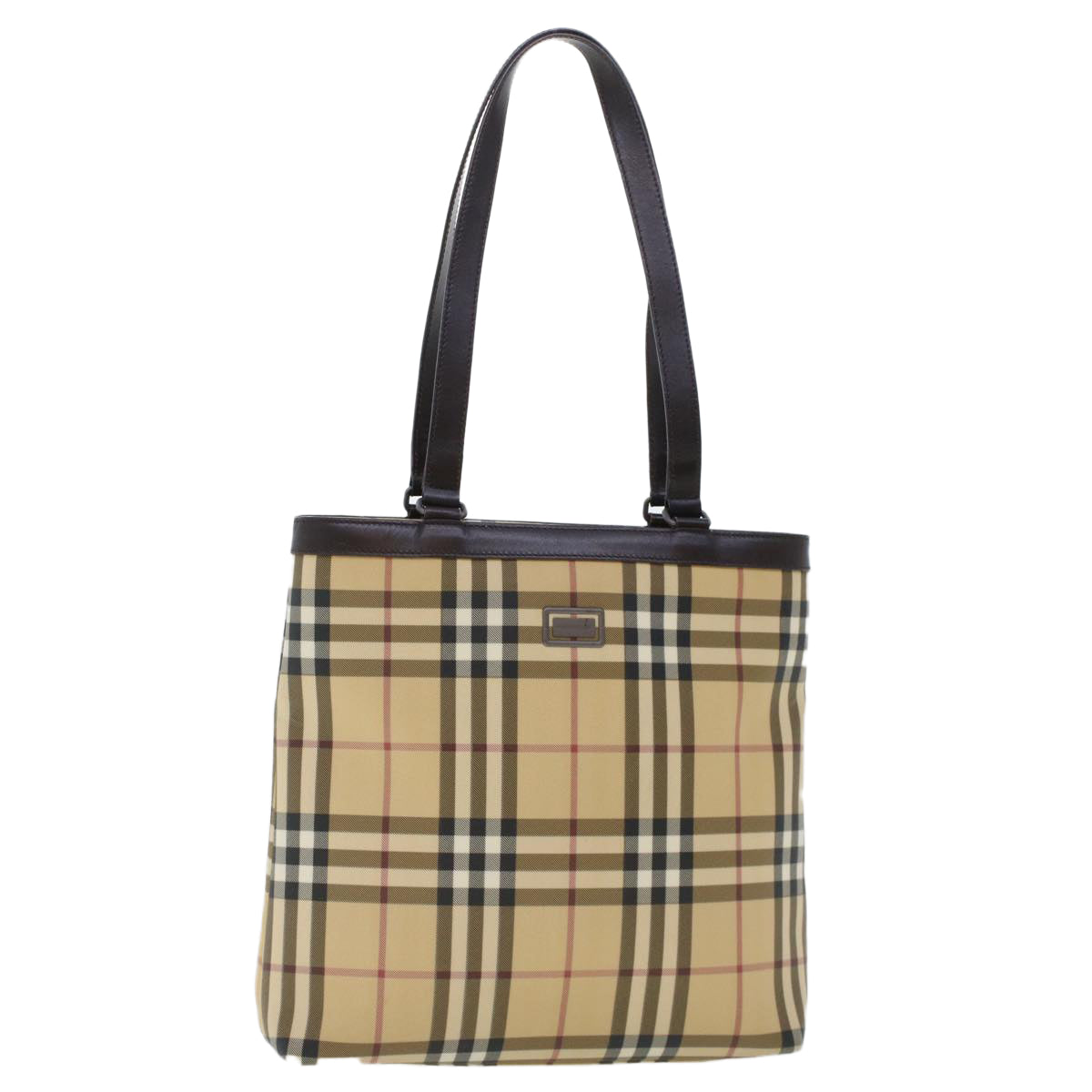 BURBERRY Nova Check Tote Bag Nylon Beige Auth th3698