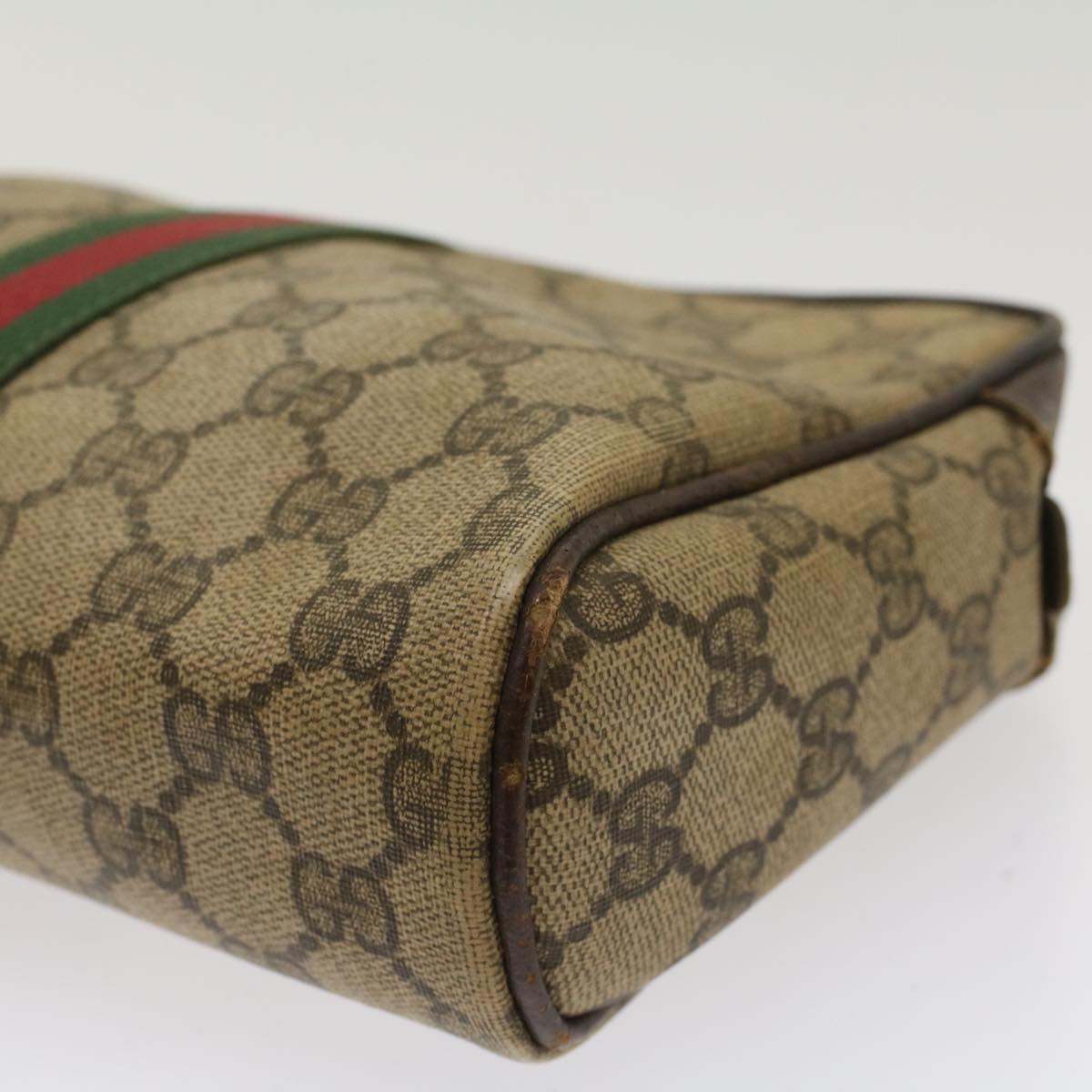 GUCCI GG Canvas Web Sherry Line Clutch Bag Beige Red 56•014•3553 Auth th3861