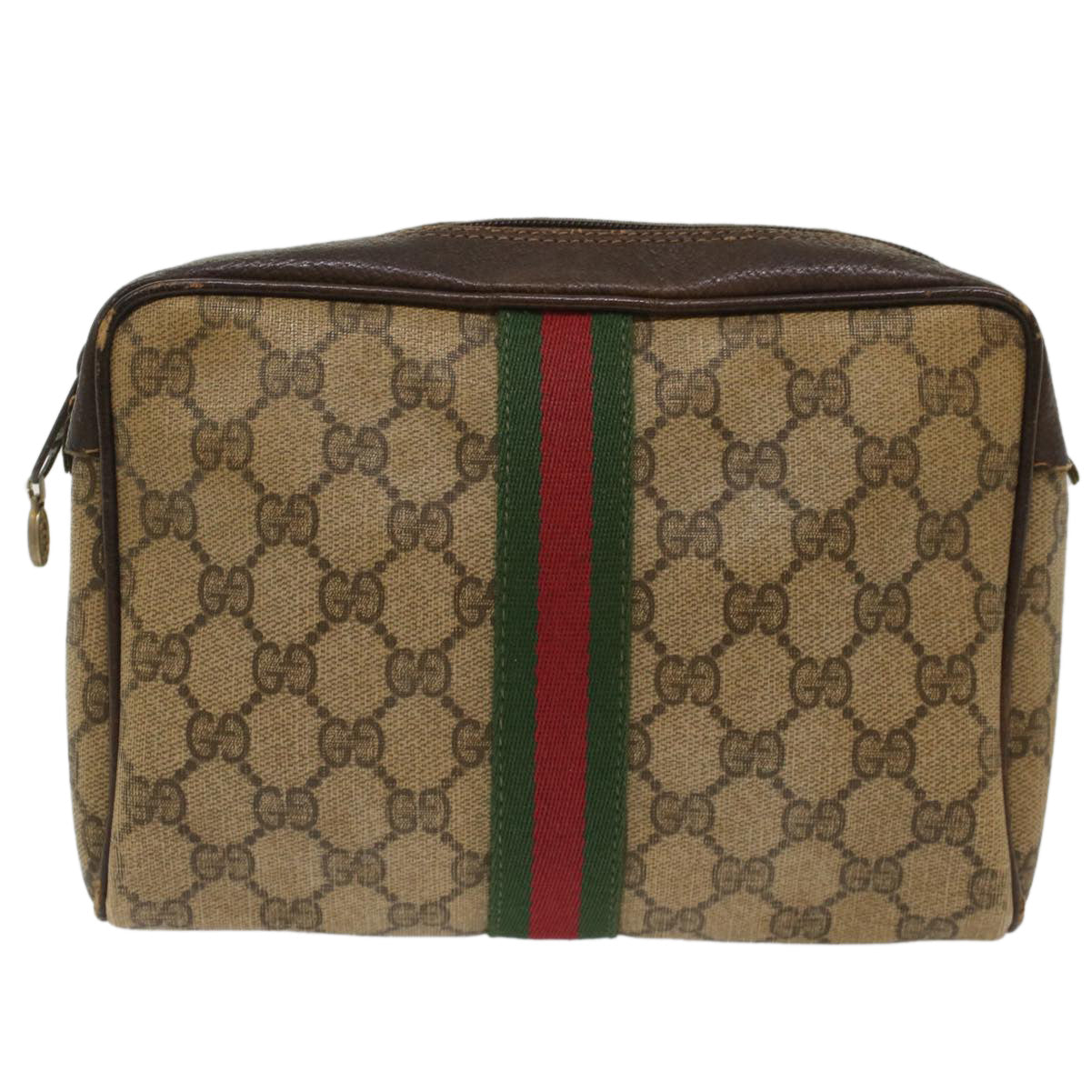 GUCCI GG Canvas Web Sherry Line Clutch Bag Beige Red 56•014•3553 Auth th3861