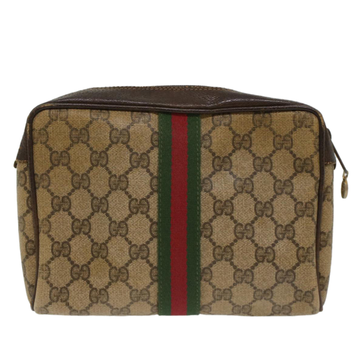 GUCCI GG Canvas Web Sherry Line Clutch Bag Beige Red 56•014•3553 Auth th3861