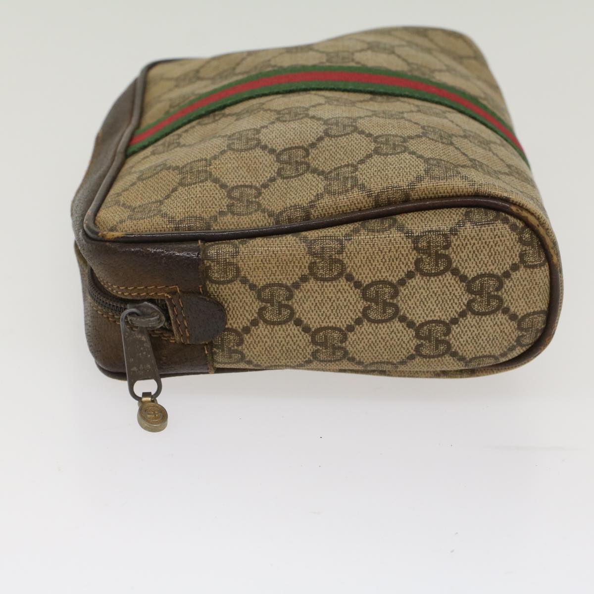 GUCCI GG Canvas Web Sherry Line Clutch Bag Beige Red 56•014•3553 Auth th3861