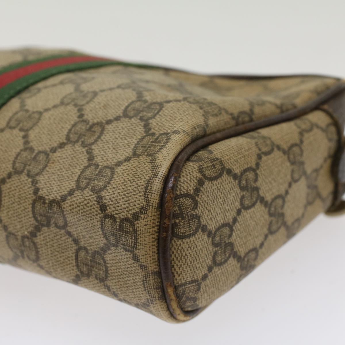 GUCCI GG Canvas Web Sherry Line Clutch Bag Beige Red 56•014•3553 Auth th3861