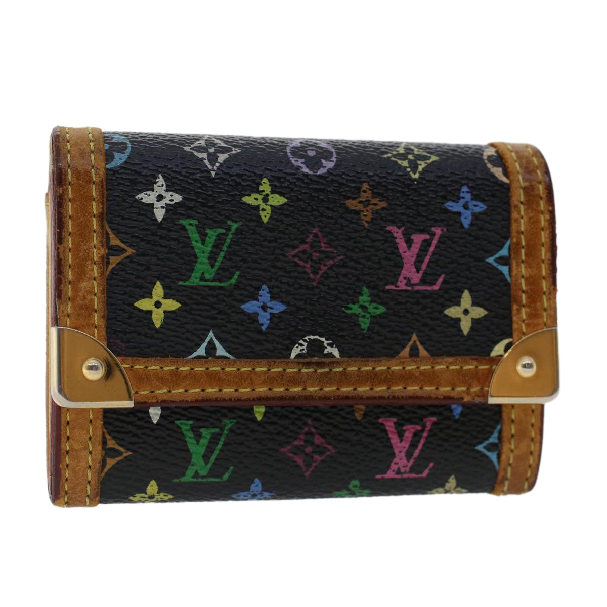 LOUIS VUITTON Multicolor Porte Monnaie Plat Coin Purse Black M92656 Auth th3875