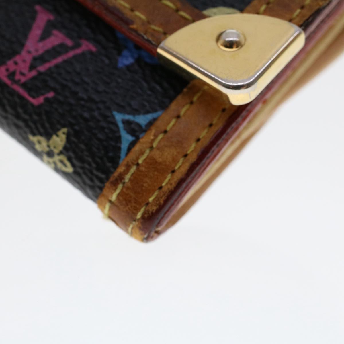 LOUIS VUITTON Multicolor Porte Monnaie Plat Coin Purse Black M92656 Auth th3875