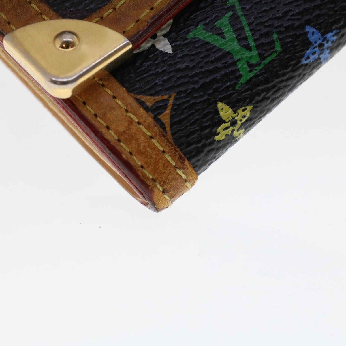 LOUIS VUITTON Multicolor Porte Monnaie Plat Coin Purse Black M92656 Auth th3875