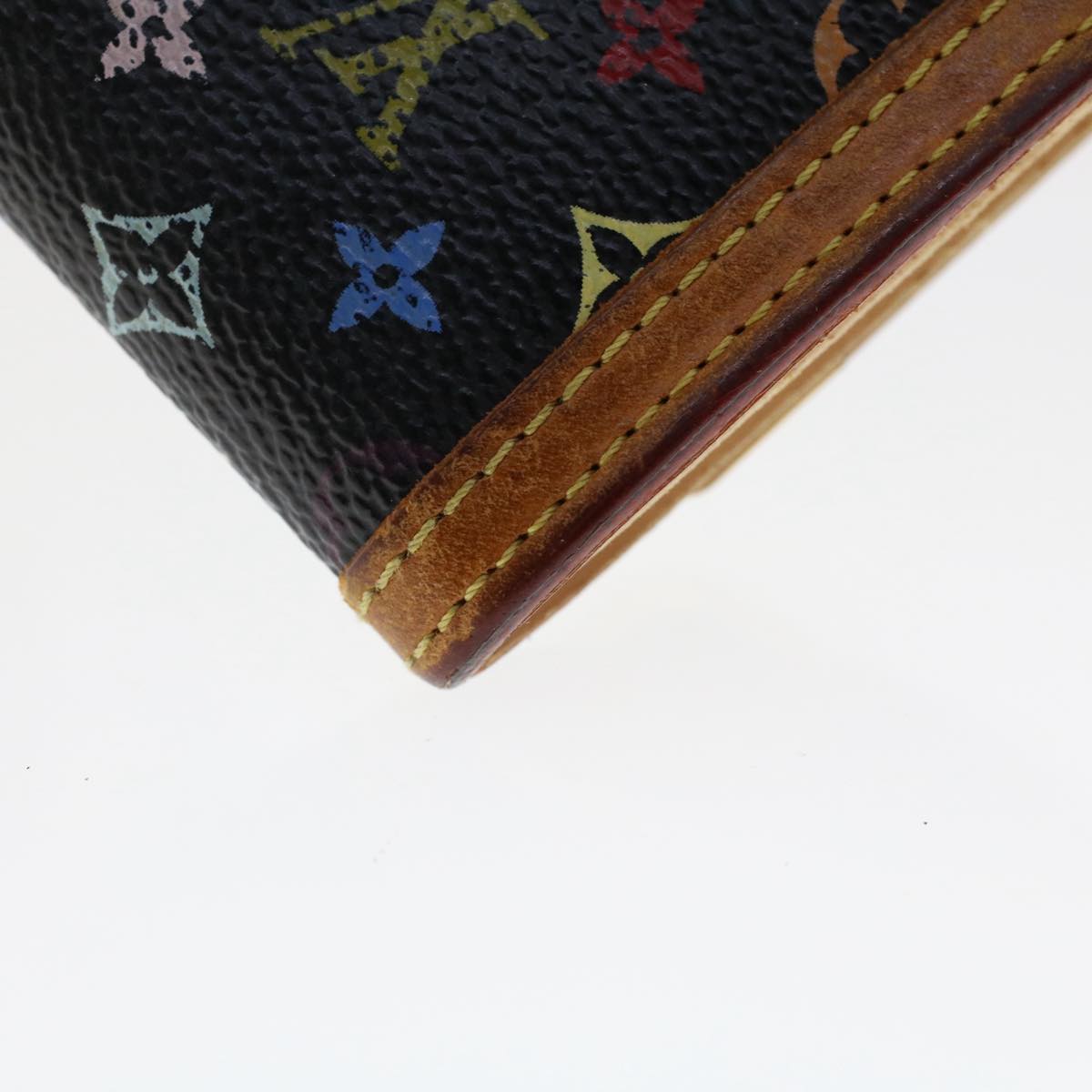 LOUIS VUITTON Multicolor Porte Monnaie Plat Coin Purse Black M92656 Auth th3875