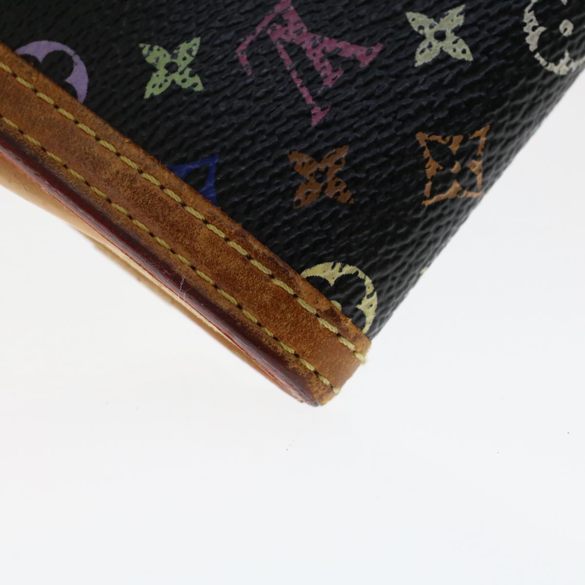 LOUIS VUITTON Multicolor Porte Monnaie Plat Coin Purse Black M92656 Auth th3875