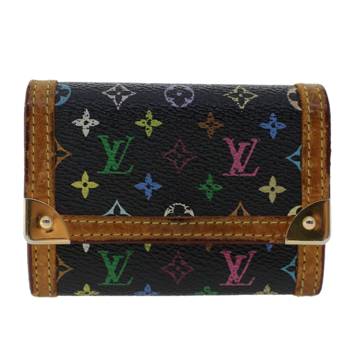 LOUIS VUITTON Multicolor Porte Monnaie Plat Coin Purse Black M92656 Auth th3875