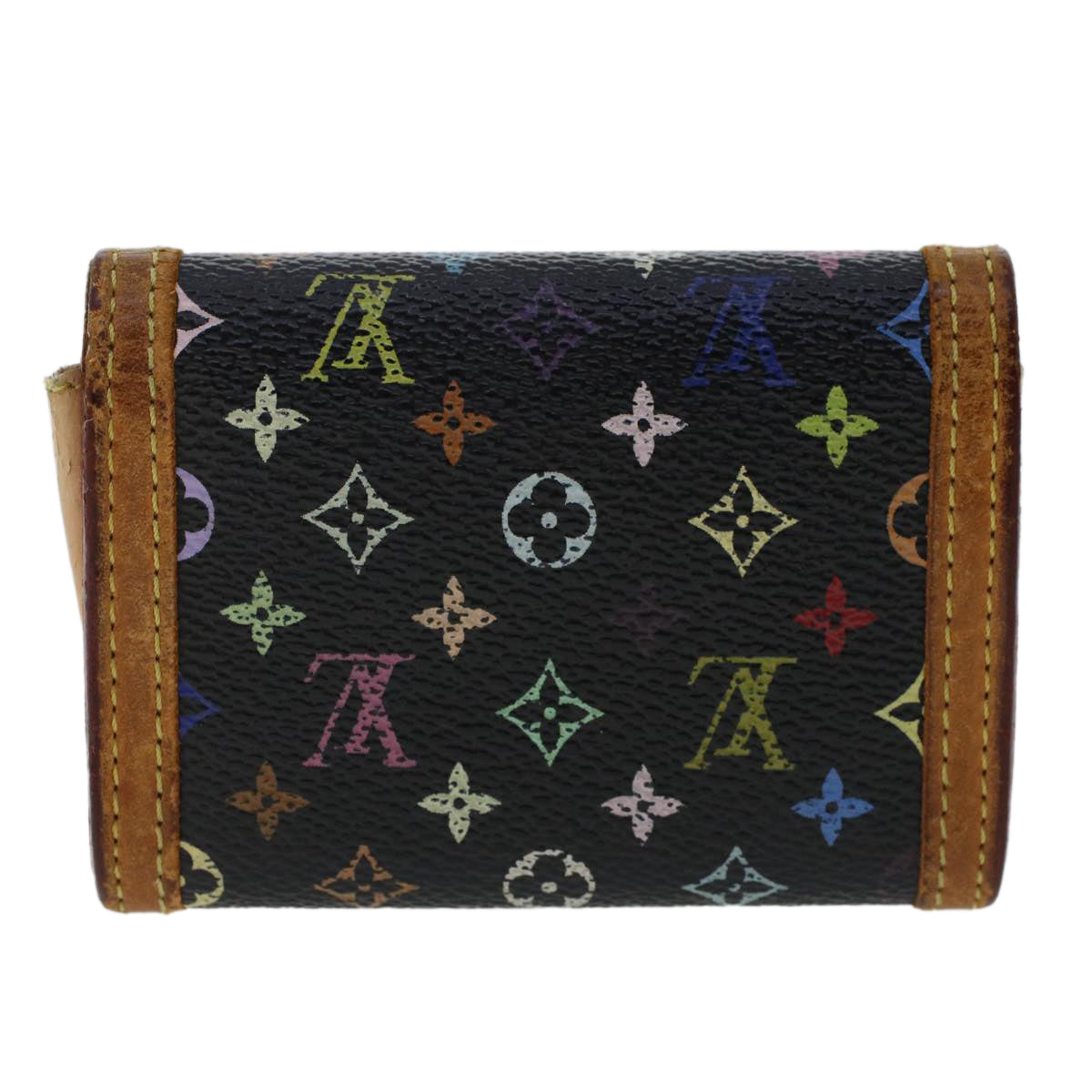 LOUIS VUITTON Multicolor Porte Monnaie Plat Coin Purse Black M92656 Auth th3875