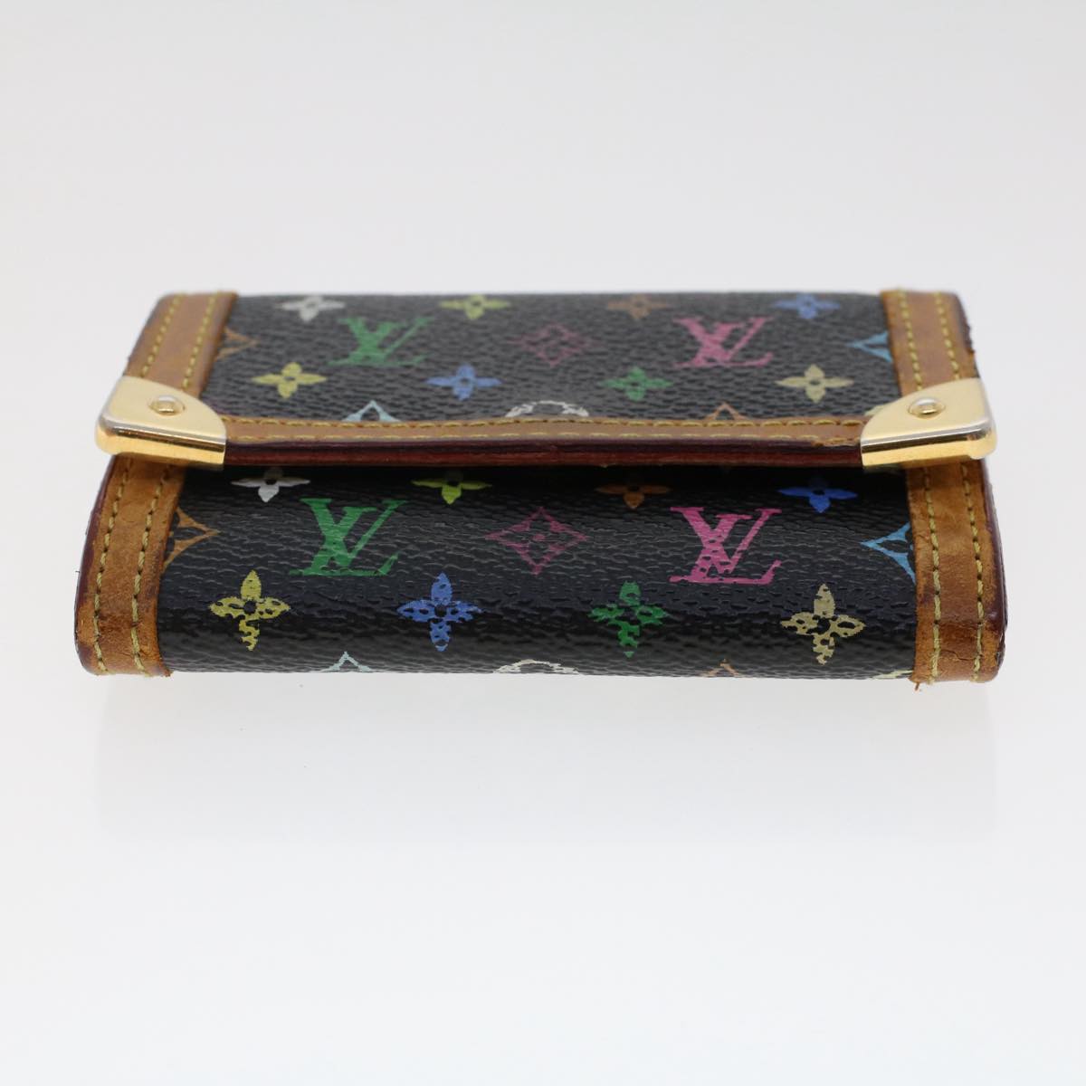 LOUIS VUITTON Multicolor Porte Monnaie Plat Coin Purse Black M92656 Auth th3875