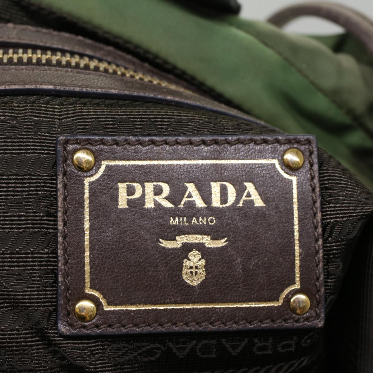 PRADA Tote Bag Nylon Khaki Auth th3978