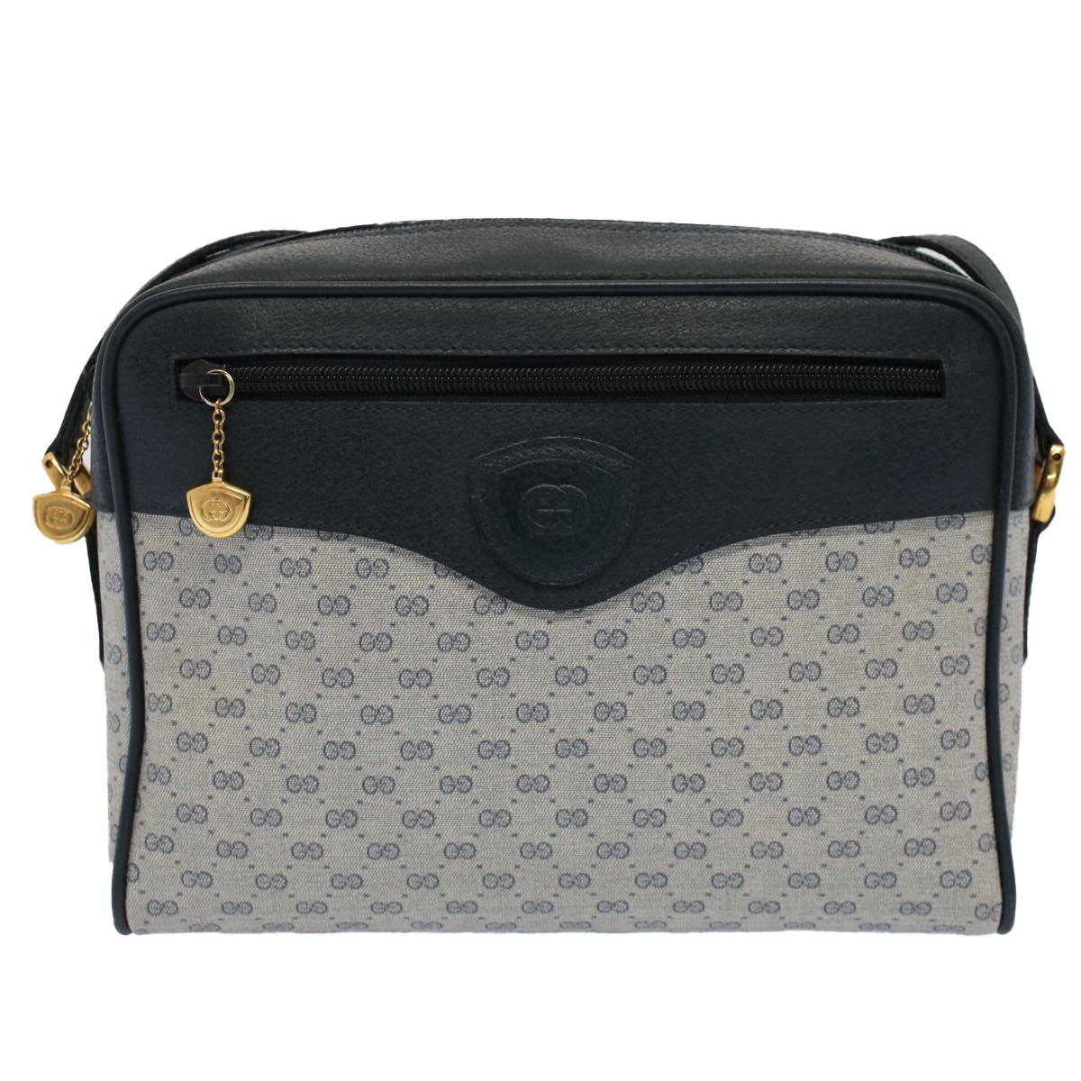 GUCCI Micro GG Canvas Shoulder Bag PVC Leather Navy Auth th3981