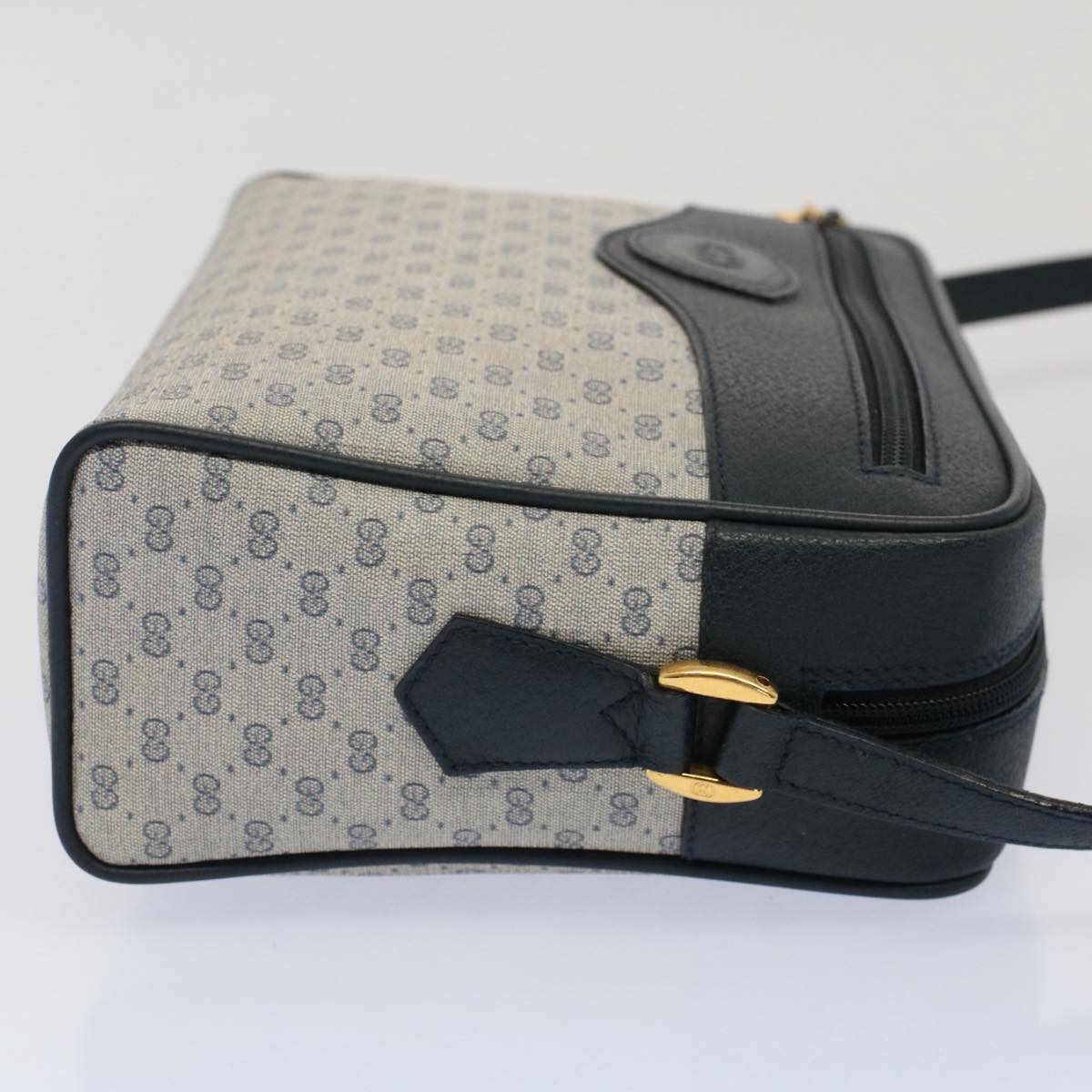 GUCCI Micro GG Canvas Shoulder Bag PVC Leather Navy Auth th3981