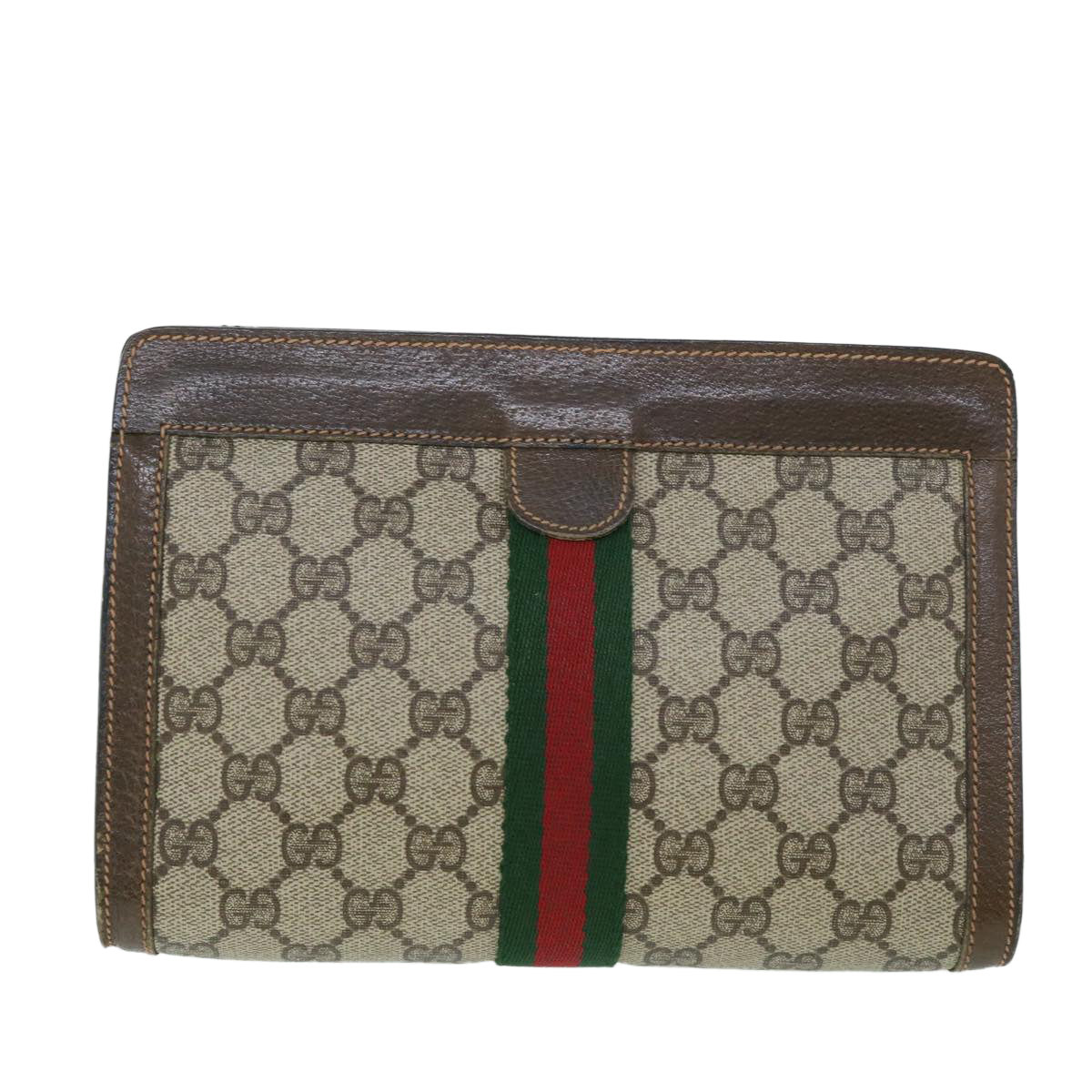 GUCCI GG Canvas Web Sherry Line Clutch Bag Beige Red Green 89 01 001 Auth th3990