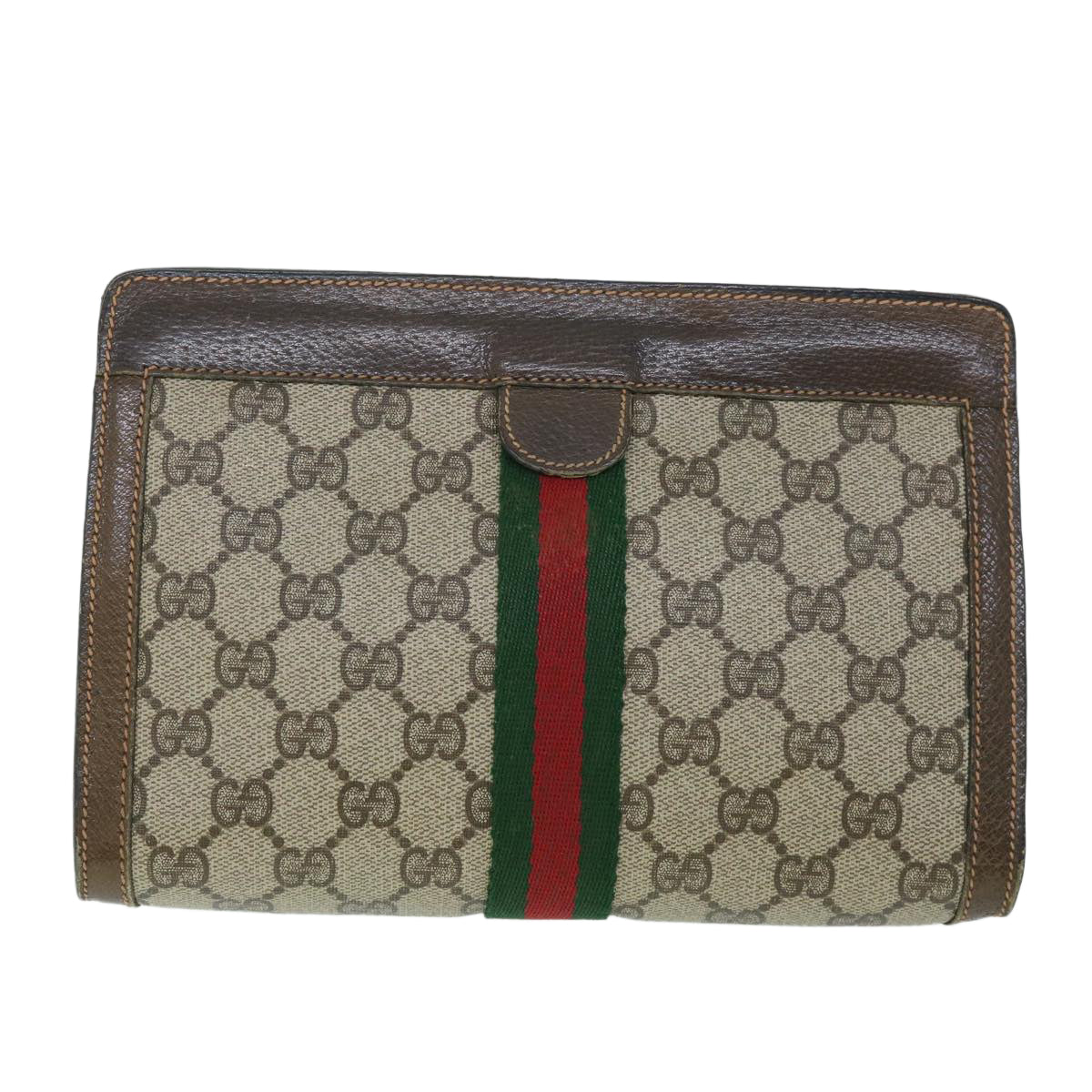 GUCCI GG Canvas Web Sherry Line Clutch Bag Beige Red Green 89 01 001 Auth th3990