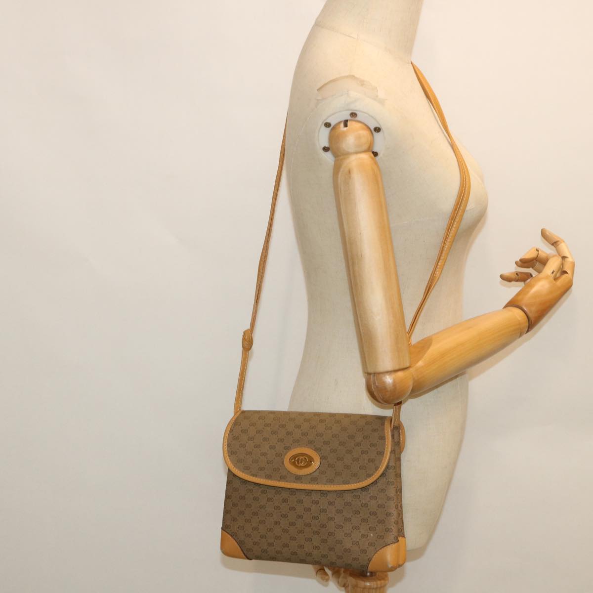 GUCCI Micro GG Canvas Shoulder Bag PVC Leather Beige 007 92 5548 Auth th3994