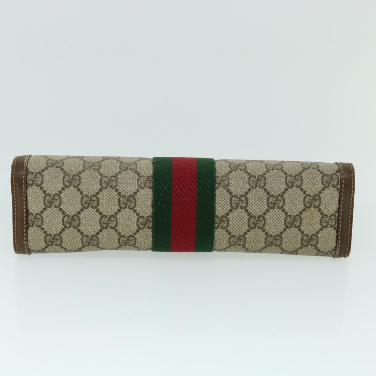 GUCCI GG Canvas Web Sherry Line Clutch Bag PVC Leather Beige Red Auth th4012