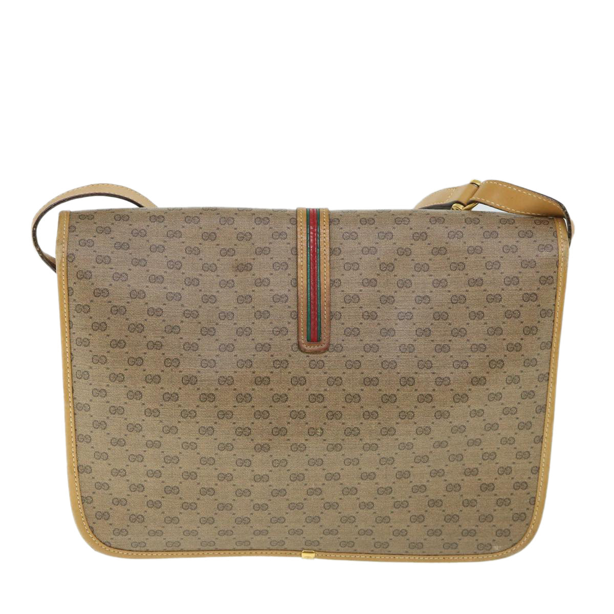 GUCCI Micro GG Canvas Web Sherry Line Shoulder Bag Beige Auth th4016