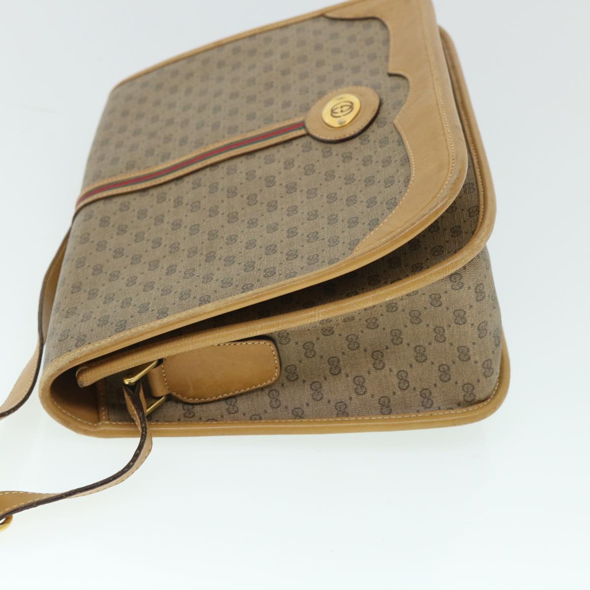 GUCCI Micro GG Canvas Web Sherry Line Shoulder Bag Beige Auth th4016